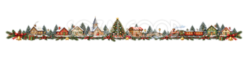 華やかなクリスマス村ラインイラスト｜無料・水彩絵本タッチ96081