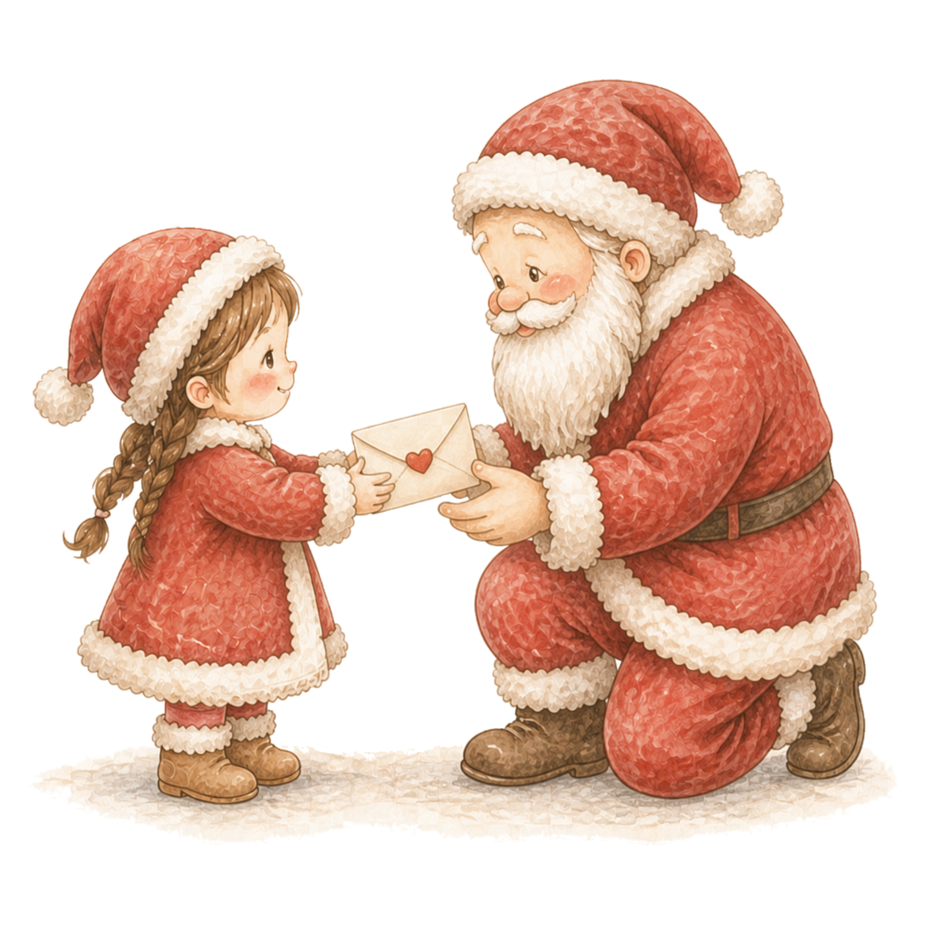 クリスマスの手紙を渡す女の子とサンタの絵本タッチイラスト96133に写真・文字を入れる