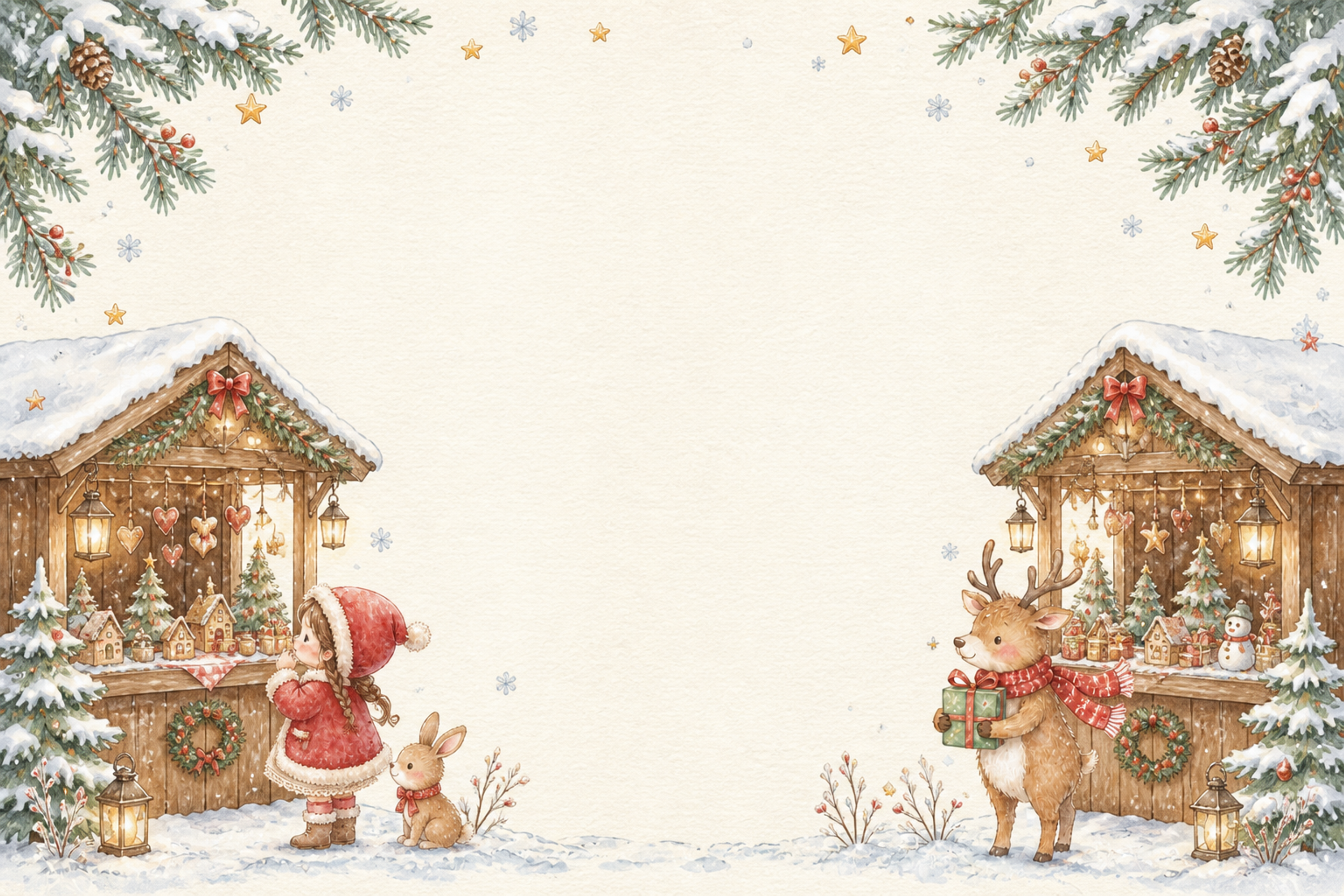 絵本タッチのクリスマスマーケットカードイラスト｜無料素材96159に写真・文字を入れる
