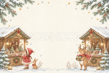 絵本タッチのクリスマスマーケットカードイラスト｜無料素材96159