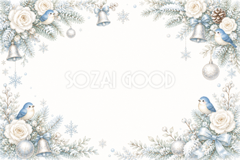 絵本タッチの白と青の上品なクリスマスカードイラスト｜無料素材96161