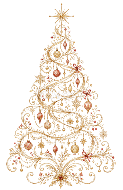 金色曲線クリスマスツリーイラスト|無料素材96167