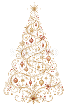 金色曲線クリスマスツリーイラスト｜無料素材96167