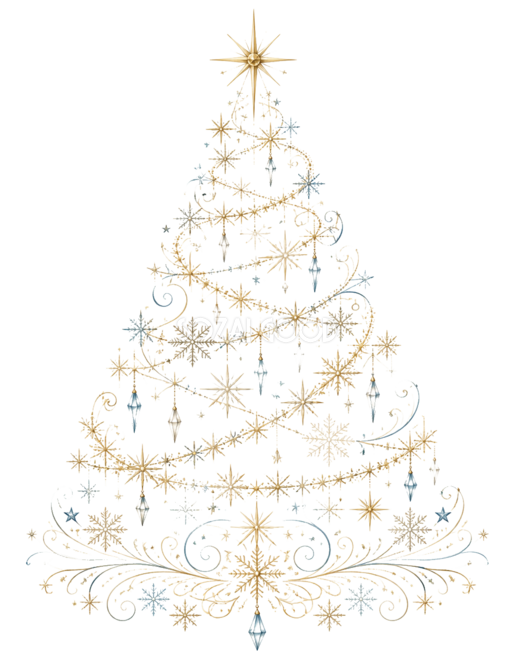 星と雪の結晶クリスマスツリーイラスト｜無料素材96168