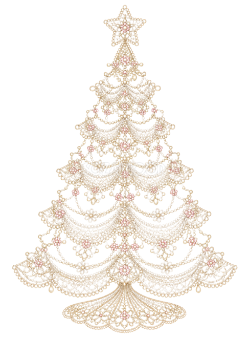真珠とレースのクリスマスツリーイラスト｜無料素材96171