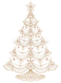 真珠とレースのクリスマスツリーイラスト｜無料素材96171