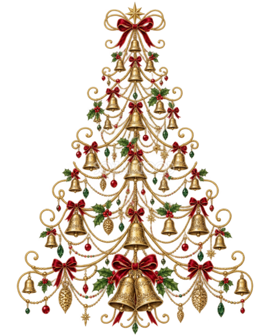 ベルと赤いリボンクリスマスツリーイラスト|無料素材96172