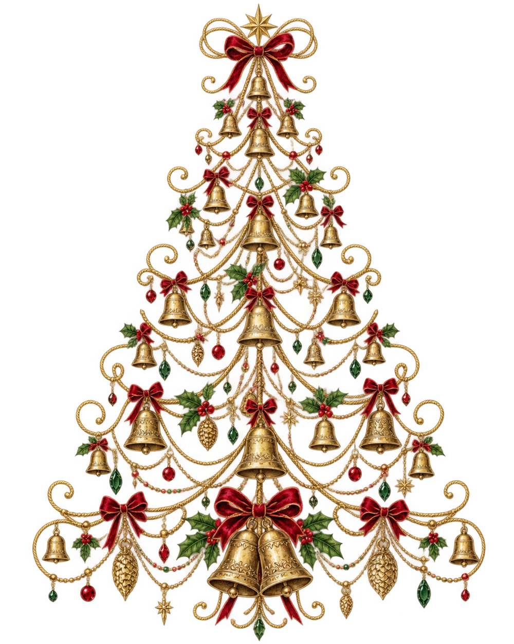 ベルと赤いリボンクリスマスツリーイラスト｜無料素材96172に写真・文字を入れる