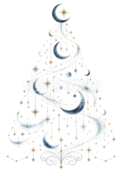 の月と星の夜空クリスマスツリーイラスト｜無料素材96173