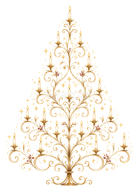 キャンドルで輝くクリスマスツリーイラスト|無料素材96174