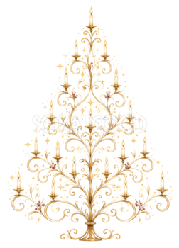 キャンドルで輝くクリスマスツリーイラスト｜無料素材96174