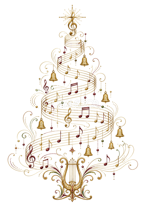 音符とベルのクリスマスツリーイラスト｜無料素材96178