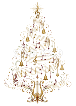 音符とベルのクリスマスツリーイラスト｜無料素材96178