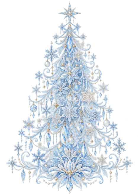 氷と雪の結晶のクリスマスツリーイラスト｜無料素材96179