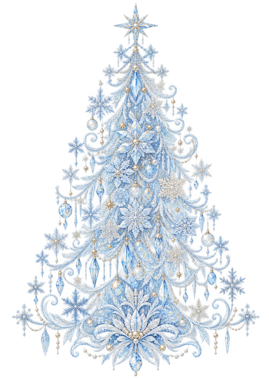 氷と雪の結晶のクリスマスツリーイラスト｜無料素材96179に写真・文字を入れる