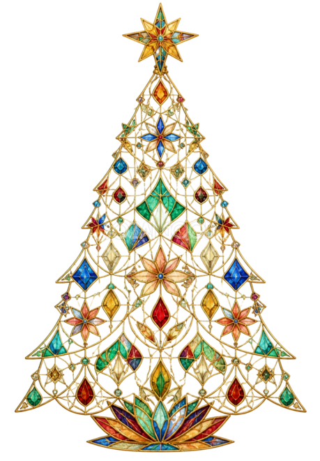 ステンドグラスのクリスマスツリーイラスト｜無料素材96182