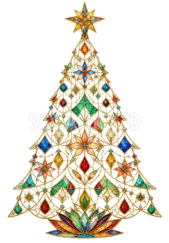 ステンドグラスのクリスマスツリーイラスト｜無料素材96182