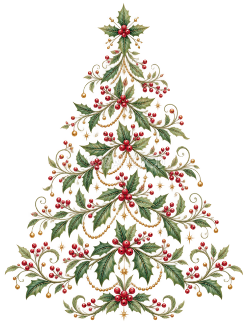 ヒイラギと赤い実のクリスマスツリーイラスト｜無料素材96185