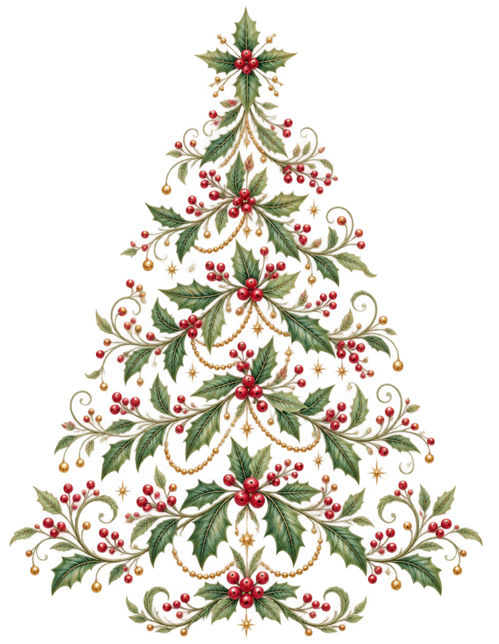 ヒイラギと赤い実のクリスマスツリーイラスト｜無料素材96185に写真・文字を入れる