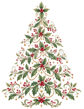 ヒイラギと赤い実のクリスマスツリーイラスト｜無料素材96185