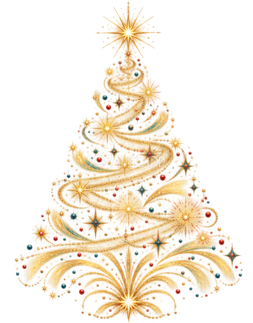 光と花火のクリスマスツリーイラスト｜無料素材96186