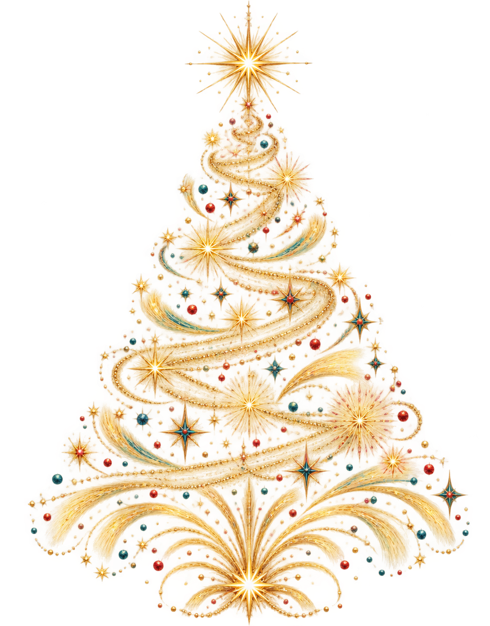 光と花火のクリスマスツリーイラスト｜無料素材96186に写真・文字を入れる