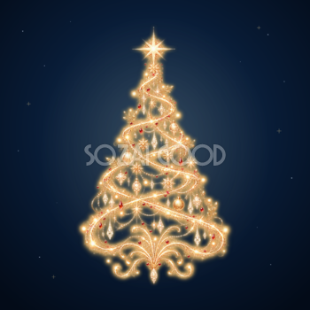 シャンパンゴールドに輝くクリスマスツリーイラスト｜無料素材96188