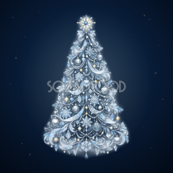 青白い氷と雪が輝くクリスマスツリーイラスト｜無料素材96189