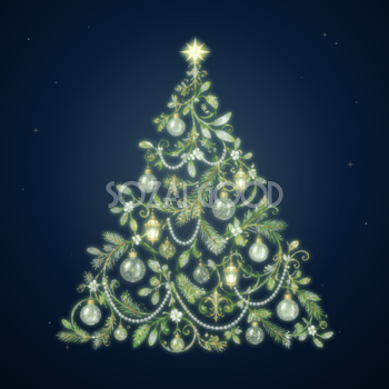 エメラルドの植物と真珠のクリスマスツリーイラスト｜無料素材96191
