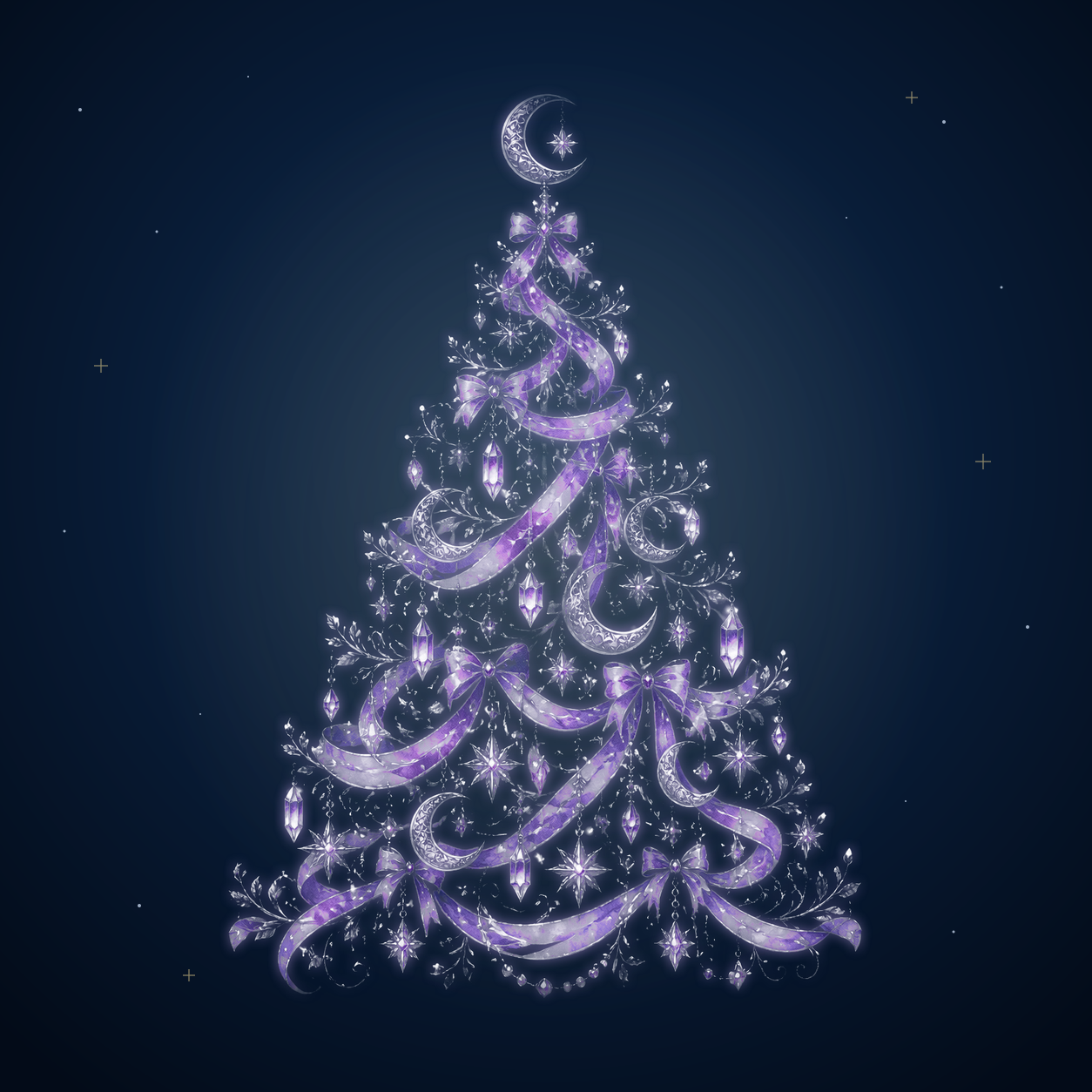 紫の月と銀色の光のクリスマスツリーイラスト｜無料素材96193に写真・文字を入れる