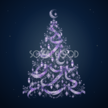紫の月と銀色の光のクリスマスツリーイラスト｜無料素材96193