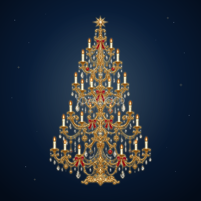 シャンデリアと光のしずくのクリスマスツリーイラスト｜無料素材96194
