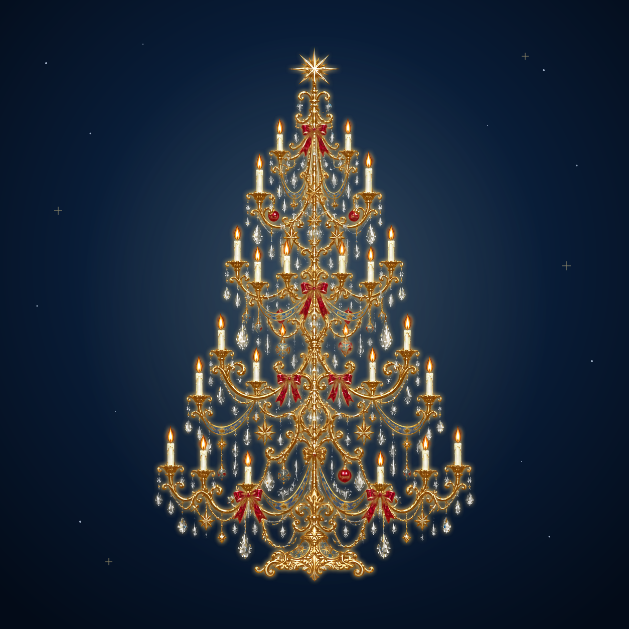 シャンデリアと光のしずくのクリスマスツリーイラスト｜無料素材96194に写真・文字を入れる