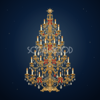 シャンデリアと光のしずくのクリスマスツリーイラスト｜無料素材96194