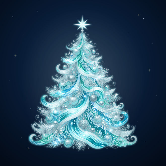 ターコイズと真珠が輝くクリスマスツリーイラスト|無料素材96195