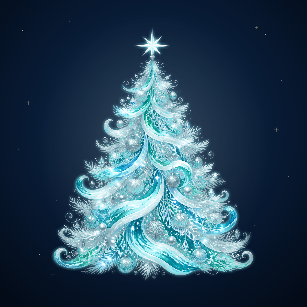 ターコイズと真珠が輝くクリスマスツリーイラスト｜無料素材96195に写真・文字を入れる