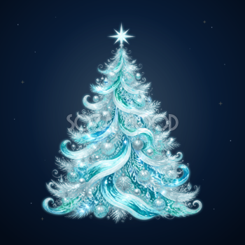 ターコイズと真珠が輝くクリスマスツリーイラスト｜無料素材96195