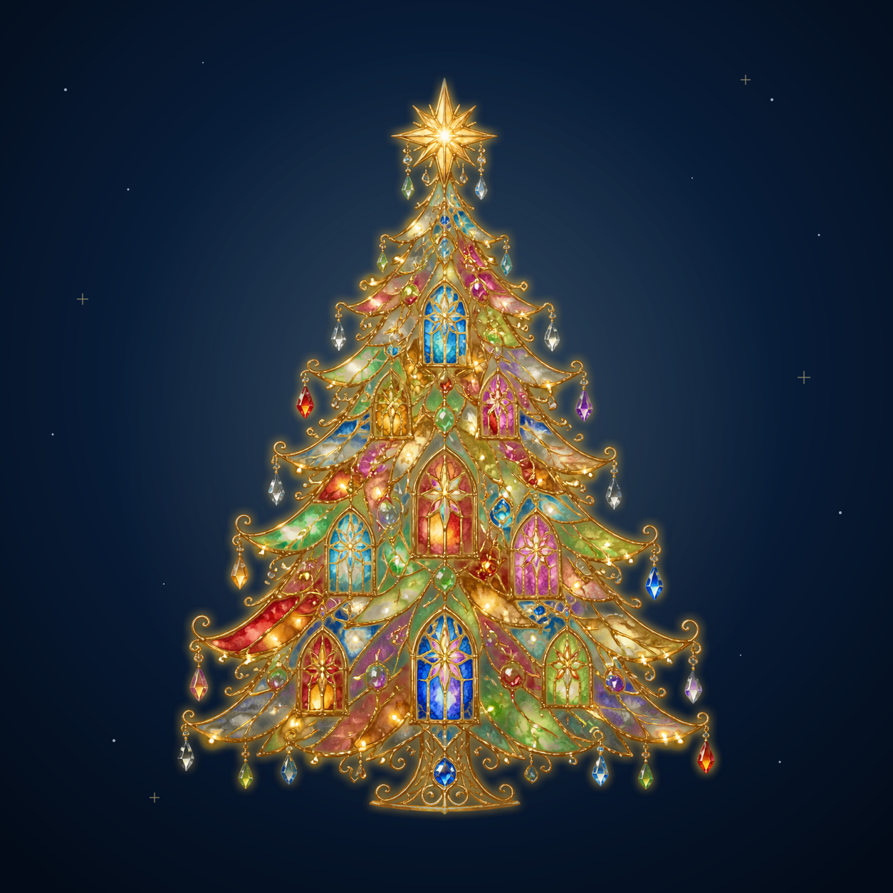 虹色ステンドグラスのクリスマスツリーイラスト｜無料素材96199に写真・文字を入れる