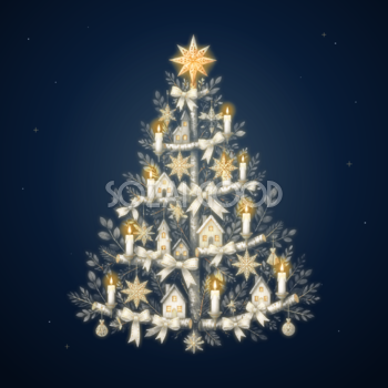 北欧風の白樺とキャンドルのクリスマスツリーイラスト｜無料素材96201