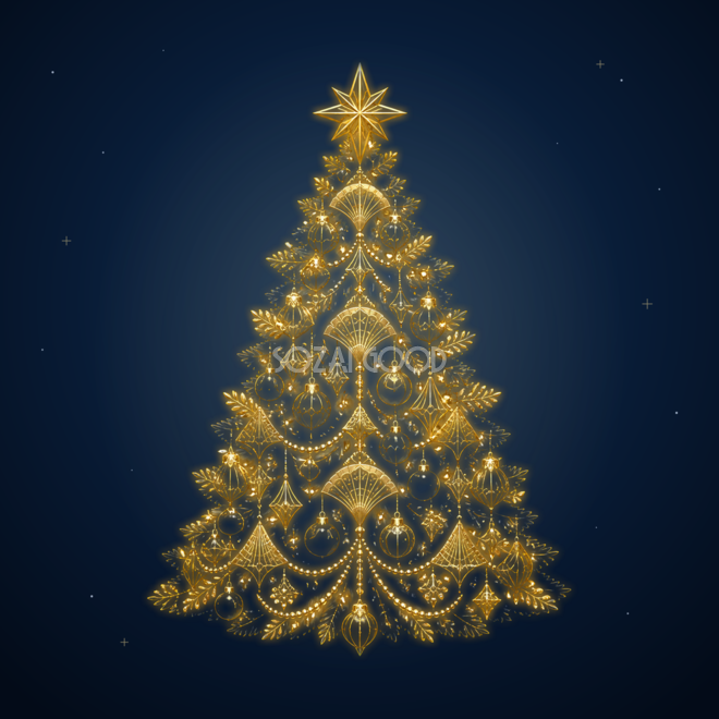 黒と金の幾何学模様クリスマスツリーイラスト|無料素材96202