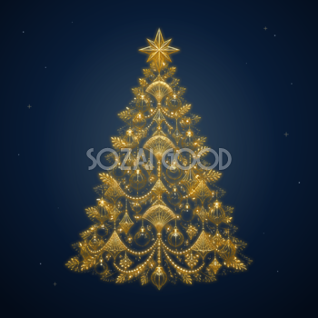 黒と金の幾何学模様クリスマスツリーイラスト｜無料素材96202