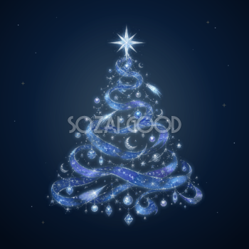 星座と月が輝く夜空のクリスマスツリーイラスト｜無料素材96205