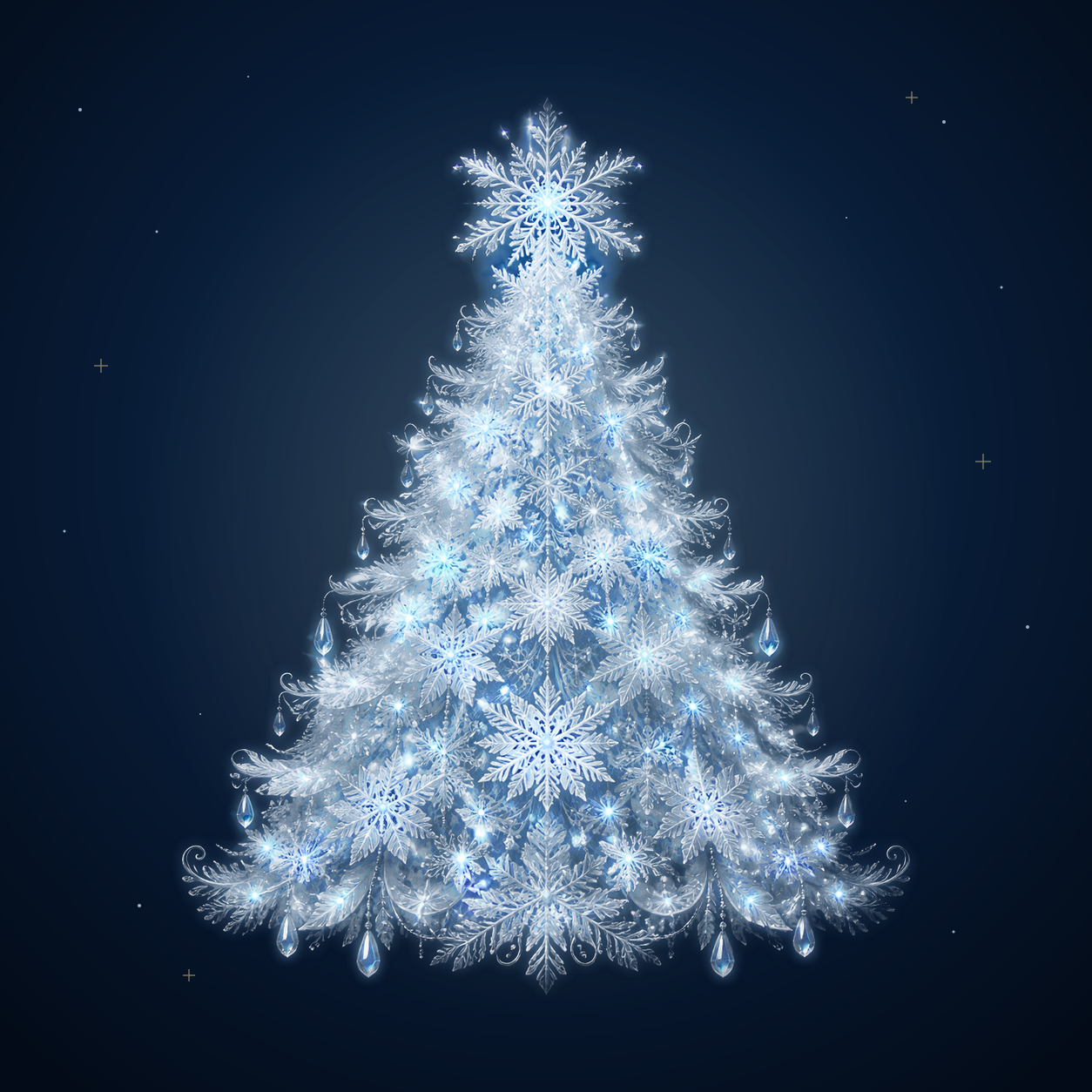 雪の結晶と氷が輝くクリスマスツリーイラスト｜無料素材96206に写真・文字を入れる
