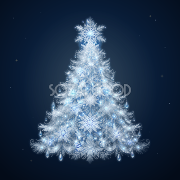 雪の結晶と氷が輝くクリスマスツリーイラスト｜無料素材96206