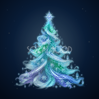 オーロラと極星が輝くクリスマスツリーイラスト｜無料素材96207