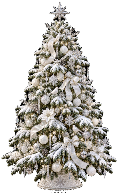 雪化粧した白と銀のクリスマスツリーイラスト|無料素材96210