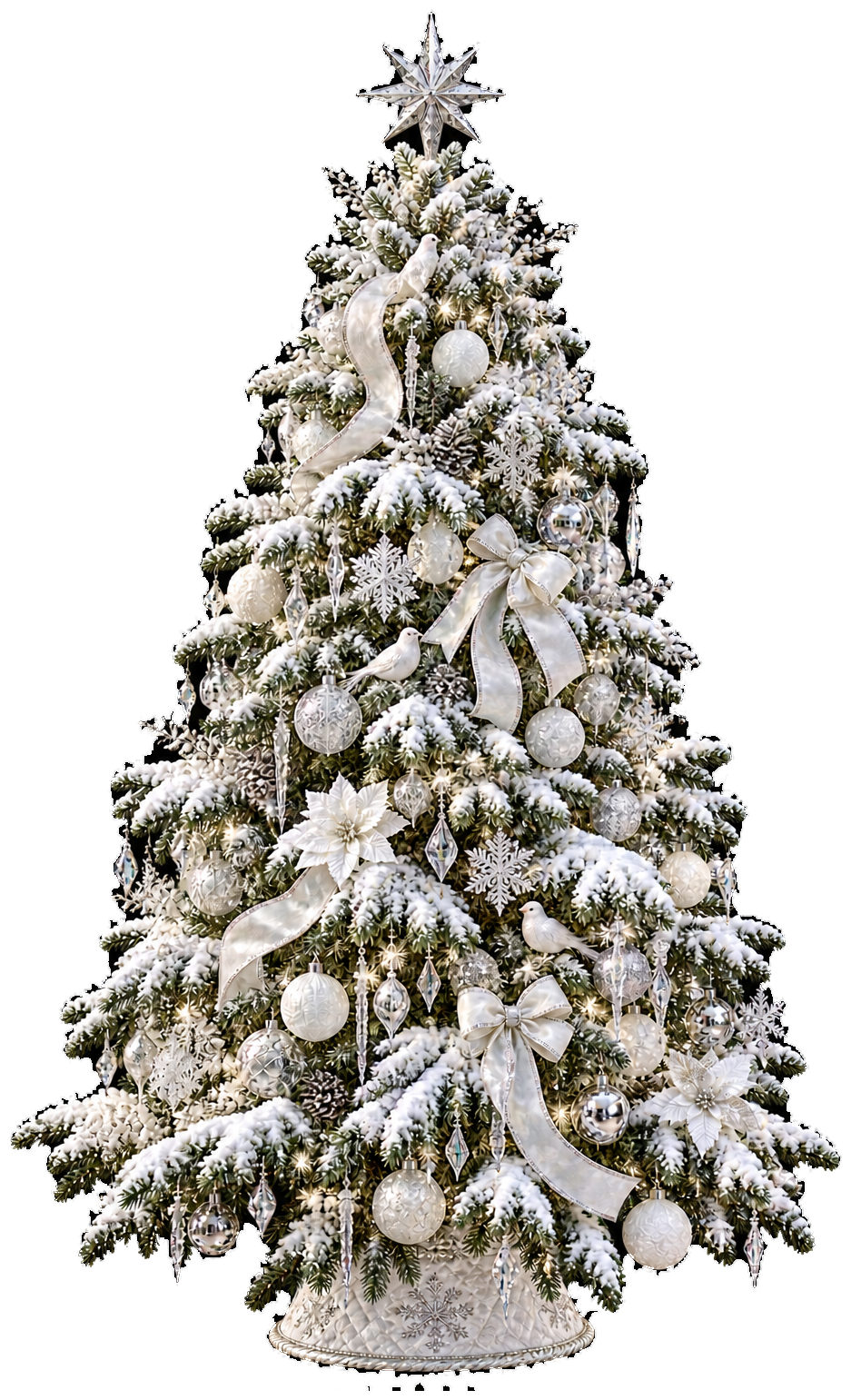 雪化粧した白と銀のクリスマスツリーイラスト｜無料素材96210に写真・文字を入れる