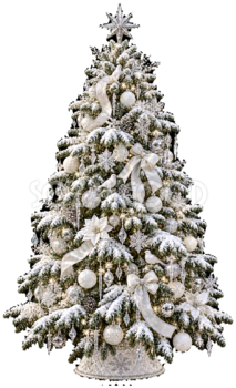雪化粧した白と銀のクリスマスツリーイラスト｜無料素材96210