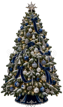 薄雪をまとった青と銀のクリスマスツリーイラスト｜無料素材96211