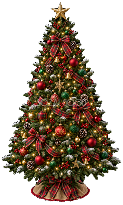 赤緑タータンチェックのクリスマスツリーイラスト｜無料素材96214